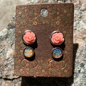 NEW Faux Druzy Jewelry Stud Earrings Set